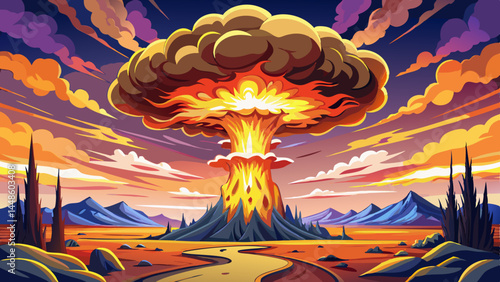 A towering mushroom cloud bursts into the sky.
Smoke and fire swirl in a devastating dance.
Destruction frozen in a moment of visual impact.
Perfect for dramatic vector compositions.