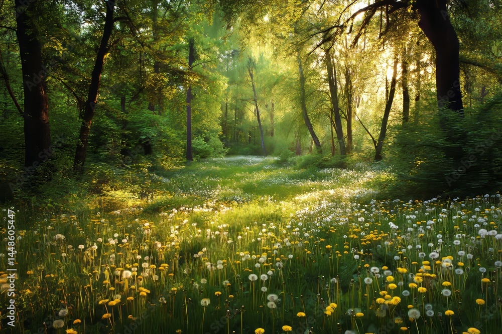 Obraz premium Springtime brings with it a picturesque landscape of greenery, comprising grass and trees