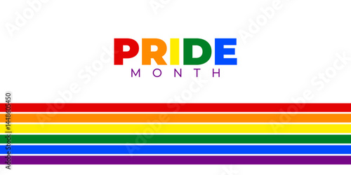 Pride Month rainbow banner on a transparent background. LGBT celebration design for equality, diversity, and love. Vector illustration