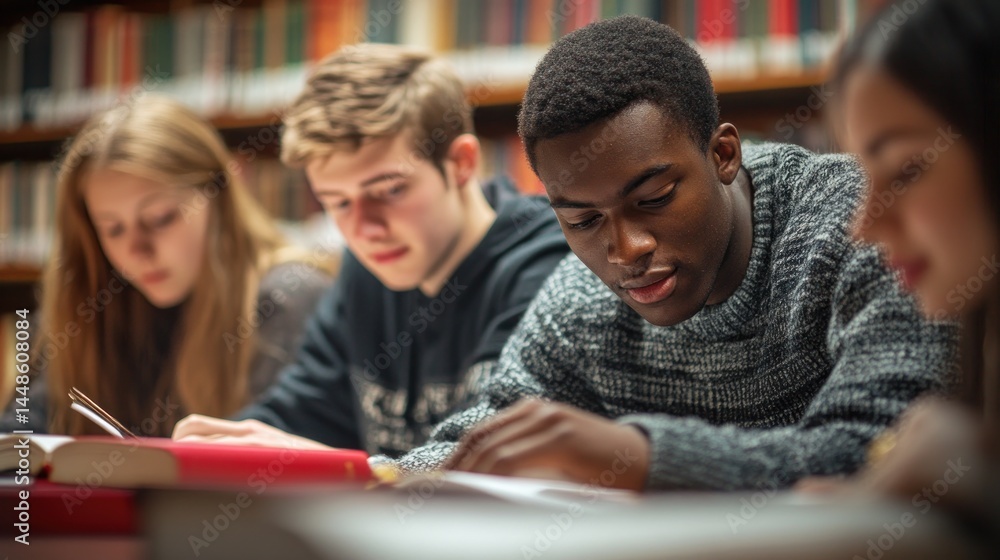 Students studying in a library Students studying in a library