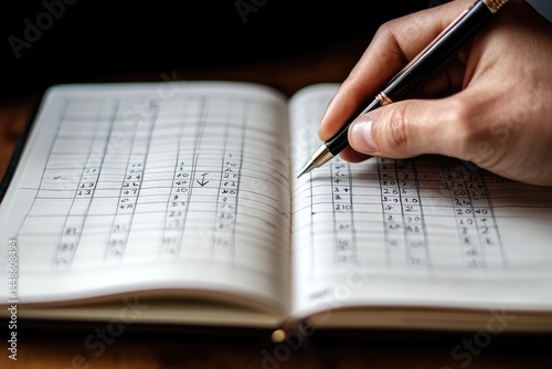 Obraz na płótnie A person is writing in a notebook with black ink pen w salonie