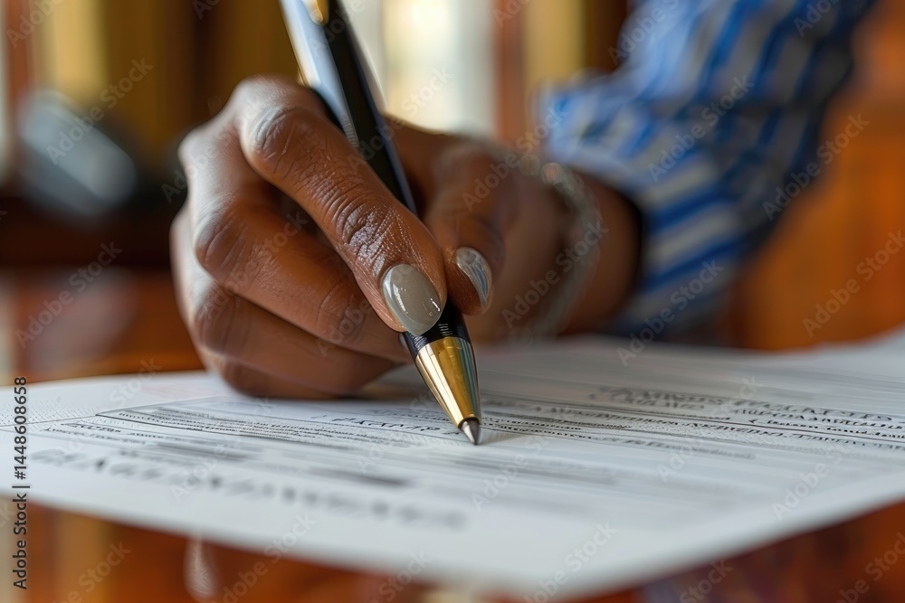 A person writing with a pen on a white piece of paper