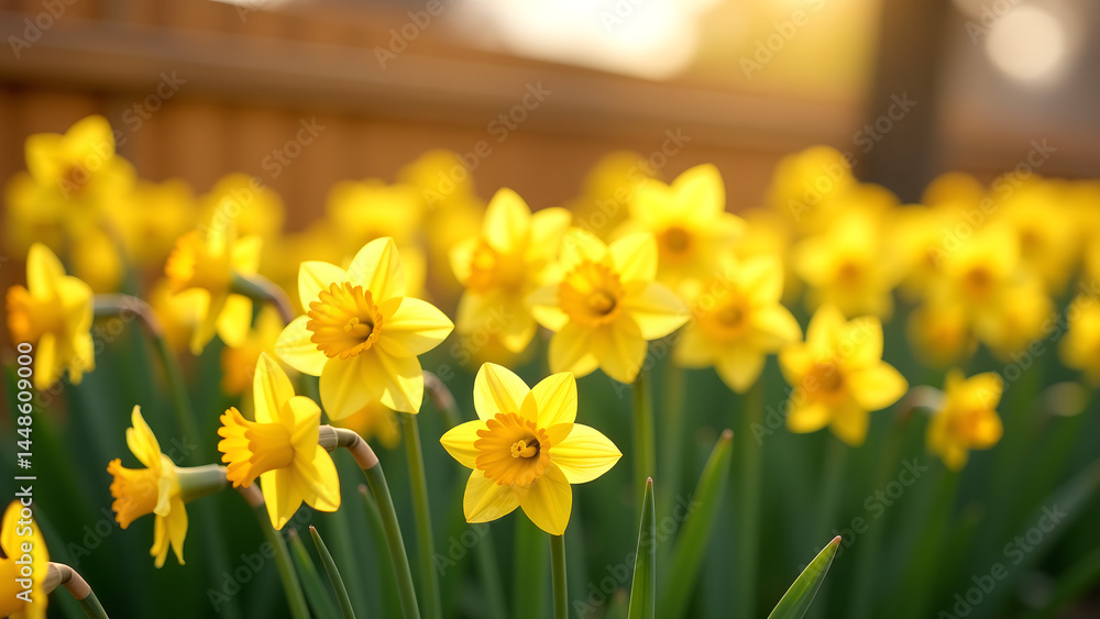 Obraz premium sea bright yellow daffodils stretches towards sky blooms swaying gently soft diffused morning light set