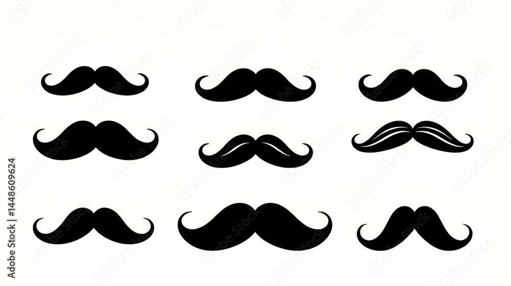 set of mustache silhouette vector illustration set of mustache silhouette vector illustration