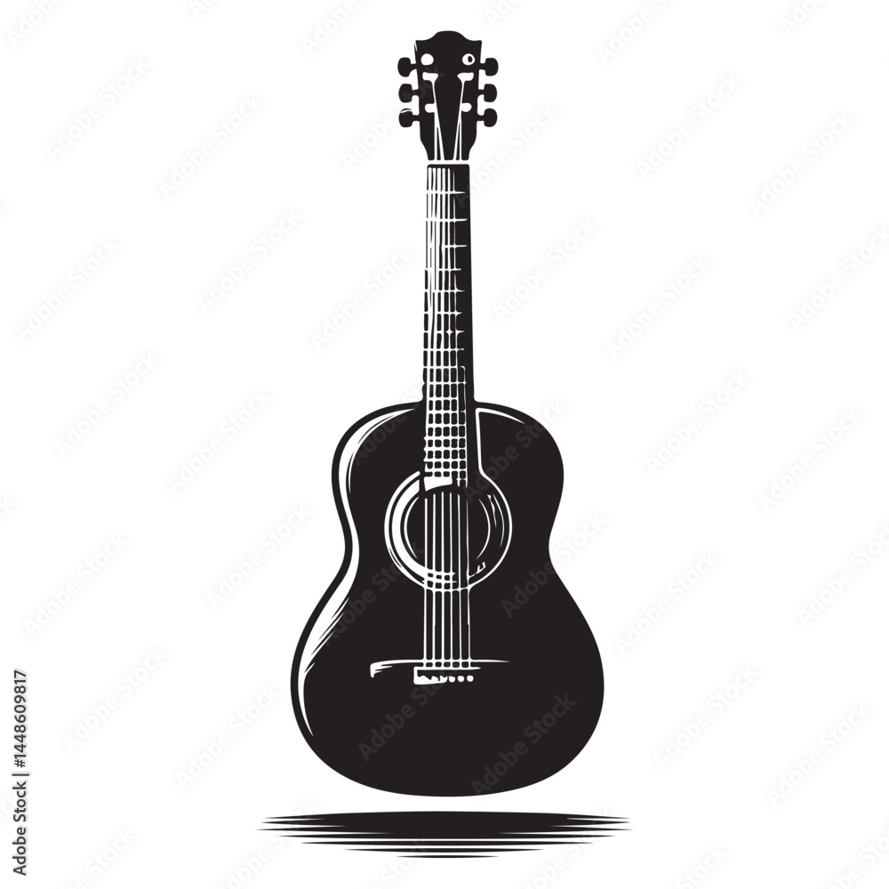 Fototapeta premium Acoustic Guitar with Sound Wave Silhouette
