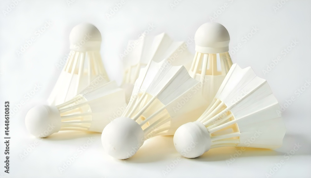 Fototapeta premium white badminton shuttlecocks in pile on white background