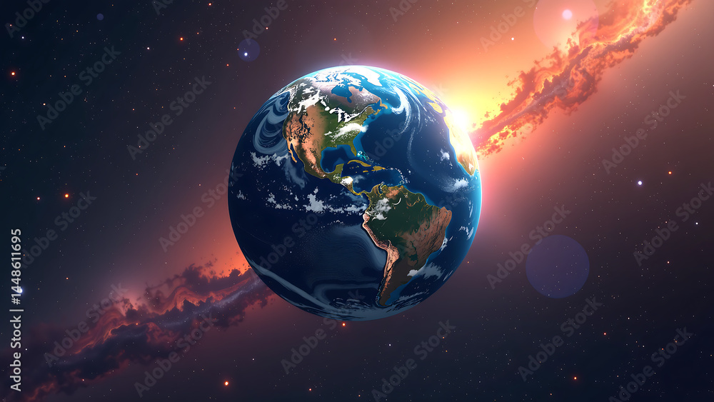 stunning rotation serene earth set vibrant galactic backdrop soft morning light casting golden glow stunning rotation serene earth set vibrant galactic backdrop soft morning light casting golden glow