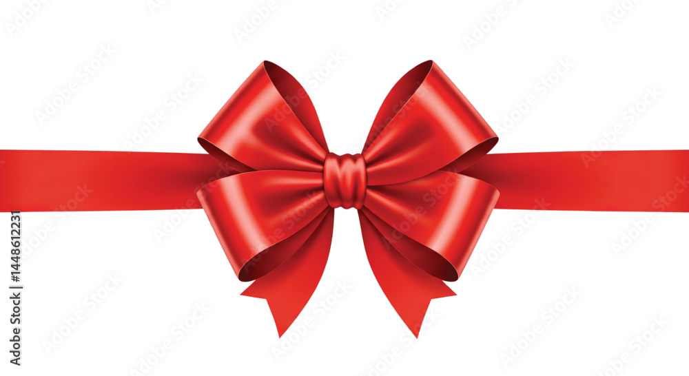 Bright Red Satin Ribbon Bow with Gold Trim on a transparent Background for Presents Bright Red Satin Ribbon Bow with Gold Trim on a transparent Background for Presents