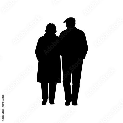 Silhouette of Elderly Couple Walking Together – Mature Love, Senior Partnership, and Peaceful Stroll Away