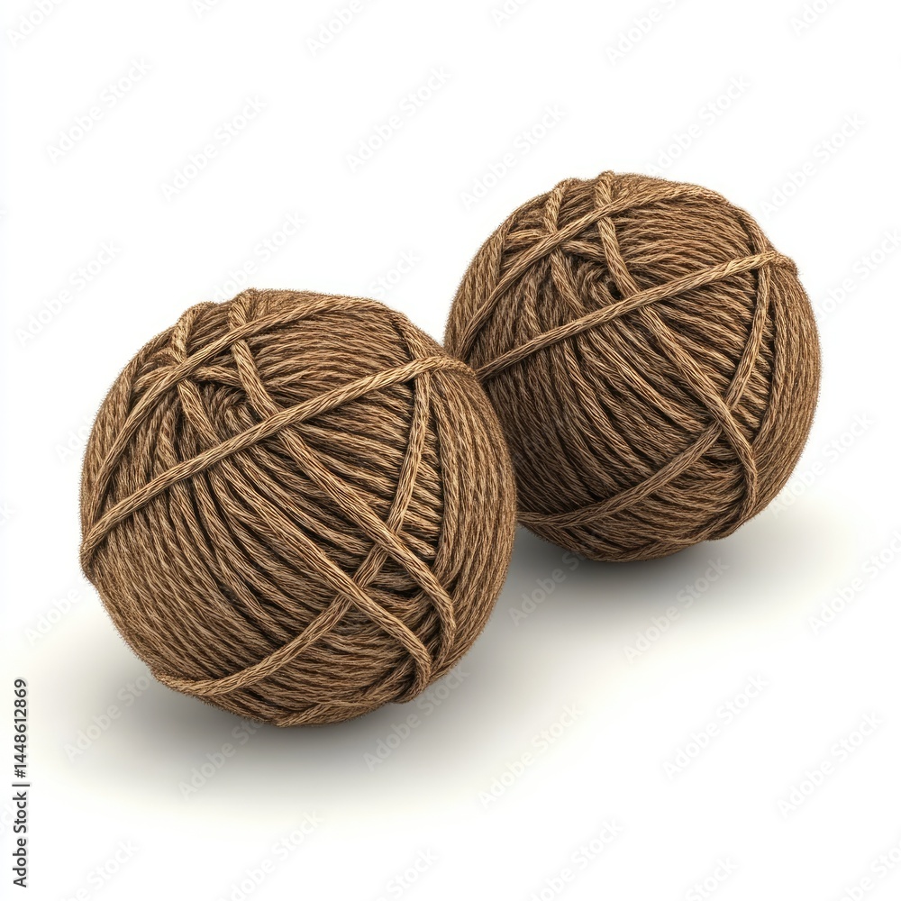 Two Brown Yarn Balls with Craft Supplies, and Isolated. Two Brown Yarn Balls with Craft Supplies, and Isolated.