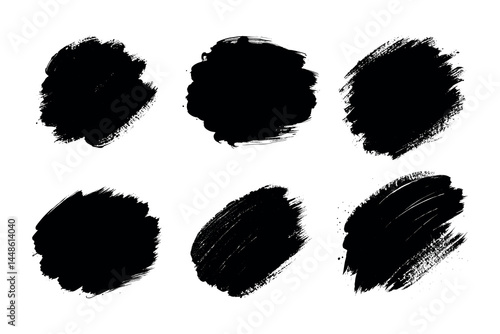 Set of black paint, ink brush strokes.