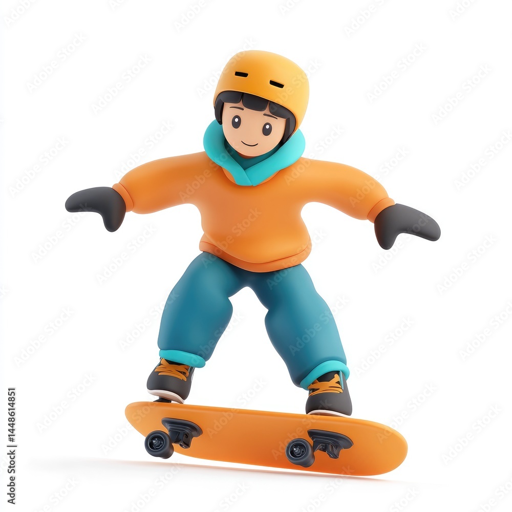 3D rendered illustration of a child skateboarding. 3D rendered illustration of a child skateboarding.