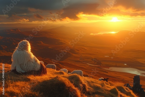 A person watches a sunset over a beautiful mountainous landscape