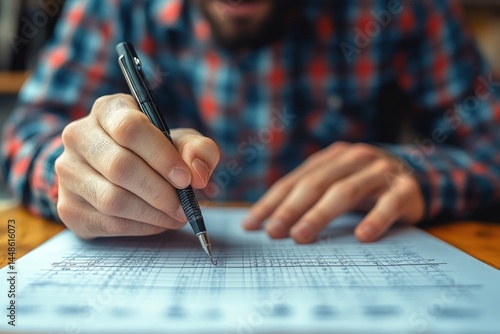 Obraz na płótnie A person writing on a grid paper with a black pen w salonie