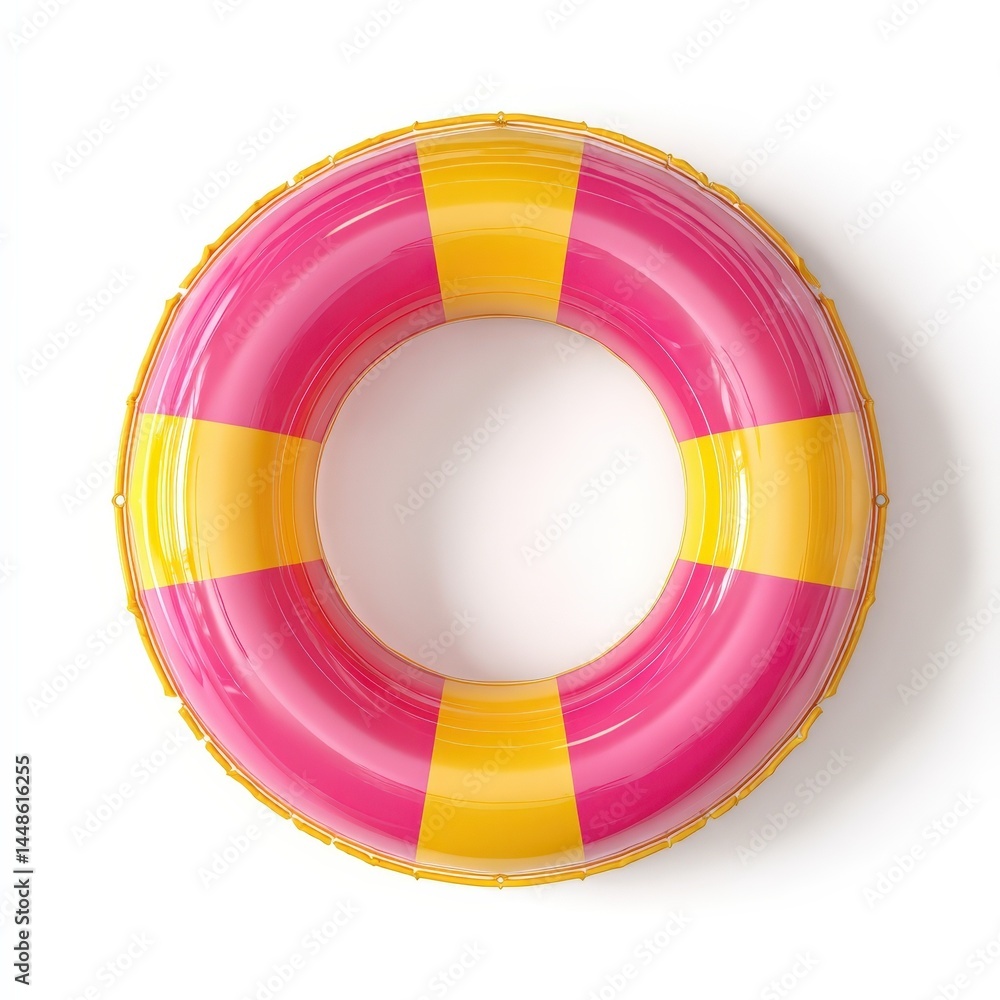 Fototapeta premium Pink and Yellow Inflatable Pool Ring Summer Fun Water Toy A Colorful Summertime Essential for Relaxation