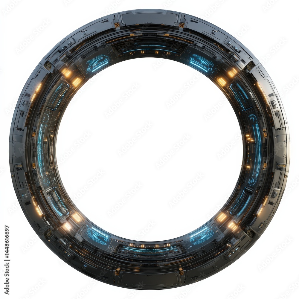 Naklejka premium Futuristic Circular Portal Gateway Sci Fi Spacecraft Technology Interface Design Element