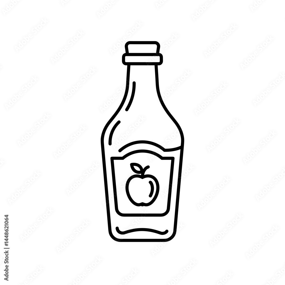 Apple Cider Vinegar bottle in minimalist line art style Apple Cider Vinegar bottle in minimalist line art style