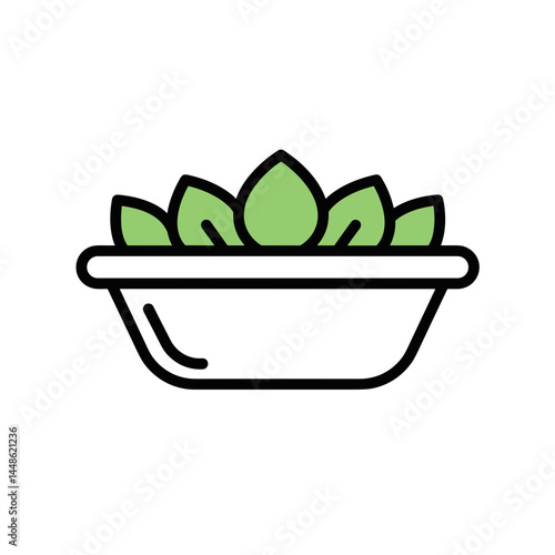 Spa Detox: spa bath Icon with Green Leaves in Simple Style  