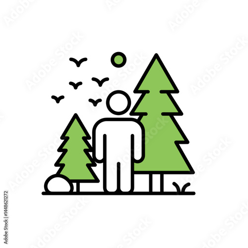 Icon of a person experiencing mental detox during forest bathing  