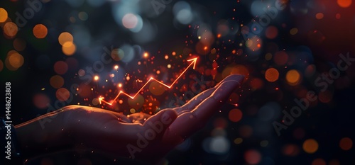 hand gently touches glowing upward trend line symbolizing success business and vision concept
