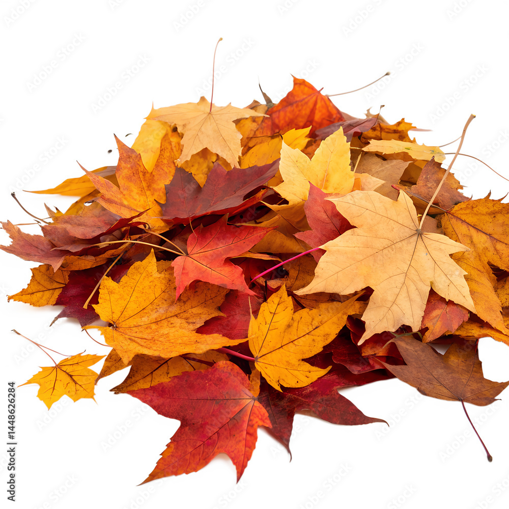 Fototapeta premium pile of autumn colored leaves on white background