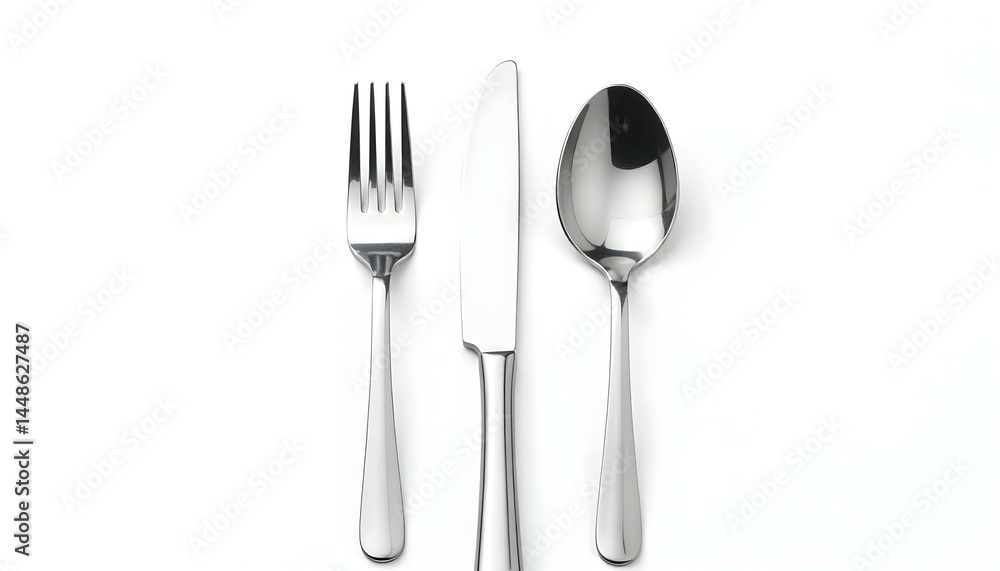 Cutlery set with Fork, Knife and Spoon isolated on white background Cutlery set with Fork, Knife and Spoon isolated on white background