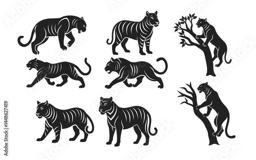 Tiger Silhouette Vector Bundle & set – Wild Animal Jungle Icons for Wildlife, Power, and Adventure Design Concepts