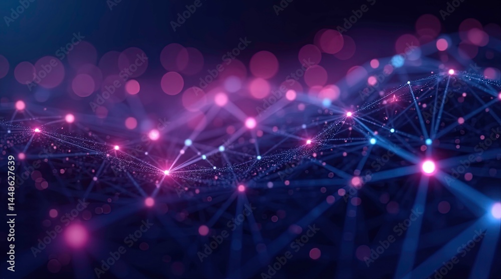 Fototapeta premium Abstract network connection, glowing nodes and lines forming a complex web of data, AI Generative