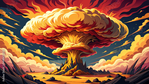 The mushroom cloud expands with violent grace.
Fiery core wrapped in layers of dense smoke.
Rendered in sharp contrast for clarity.
Suited for expressive VFX and vector art.