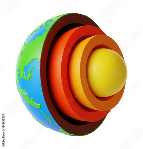 3D Earth with Layers Showing Inner Core and Mantle in Cross-Section
