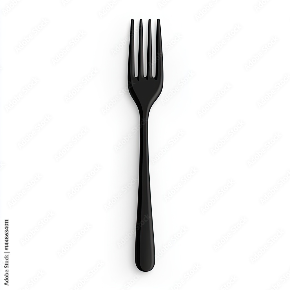 A Sleek Black Plastic Fork Isolated on a Pure White Background: A Minimalist Product Shot A Sleek Black Plastic Fork Isolated on a Pure White Background: A Minimalist Product Shot