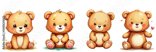 Wallpaper Mural Set of 4 Cute Cartoon Brown Teddy Bear Illustrations PNG Torontodigital.ca