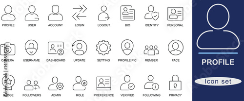 profile ion set. This profile icon set features 30 clean, modern line art designs perfect for user interface, avatar, account, settings, login, and team-related project