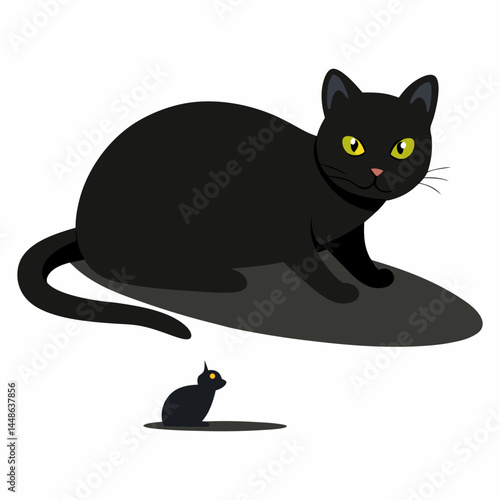 Vector art illustration of a cat hunting a mouse