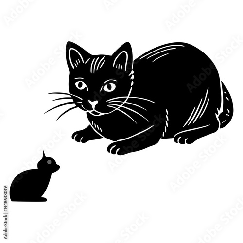 Vector art illustration of a cat hunting a mouse