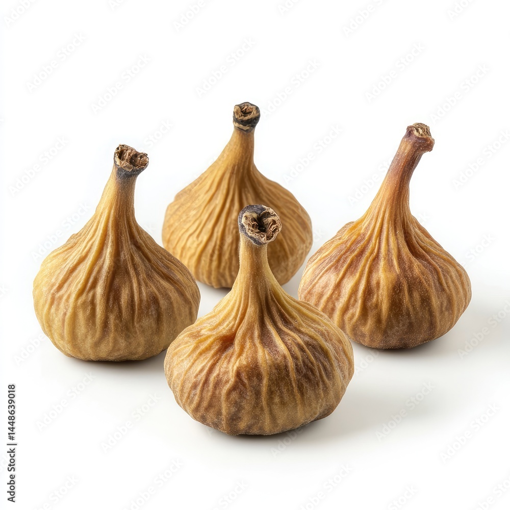 Obraz premium Four Dried Figs with Studio Shot, Healthy Snack, and Food.
