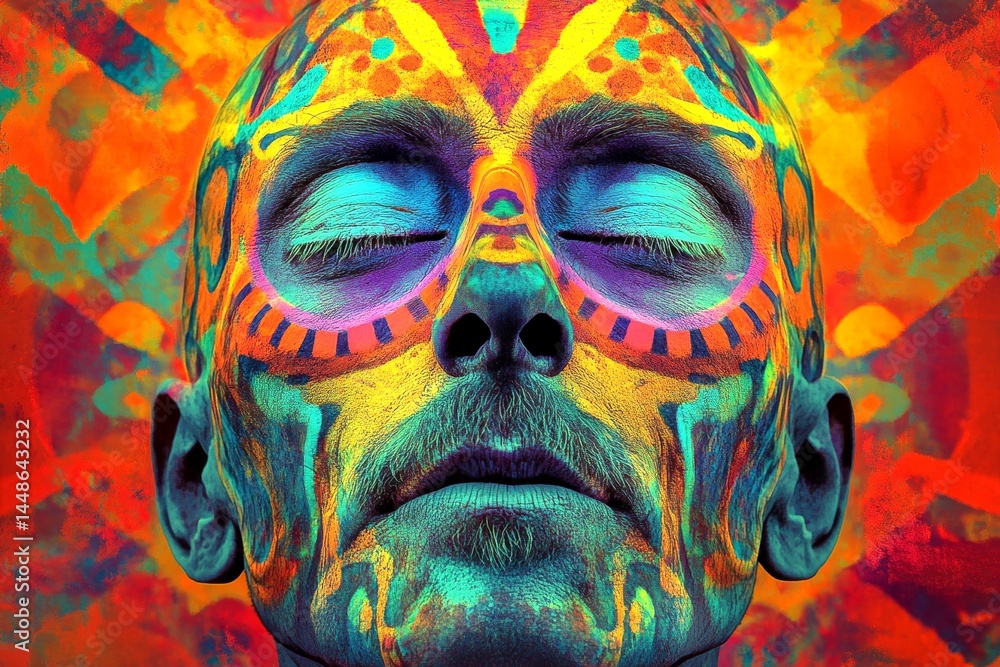 Foggy vision. Metaphorical religious rituals awareness of a mental illusion. Hallucination - due to religious rituals: abstract image of mental state. Strange medical condition. Phantom soun.