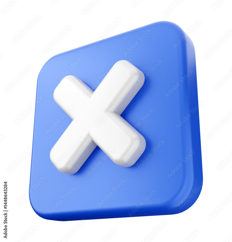 Obraz premium Clean and Minimalist 3D Blue Button with White Cross Symbol