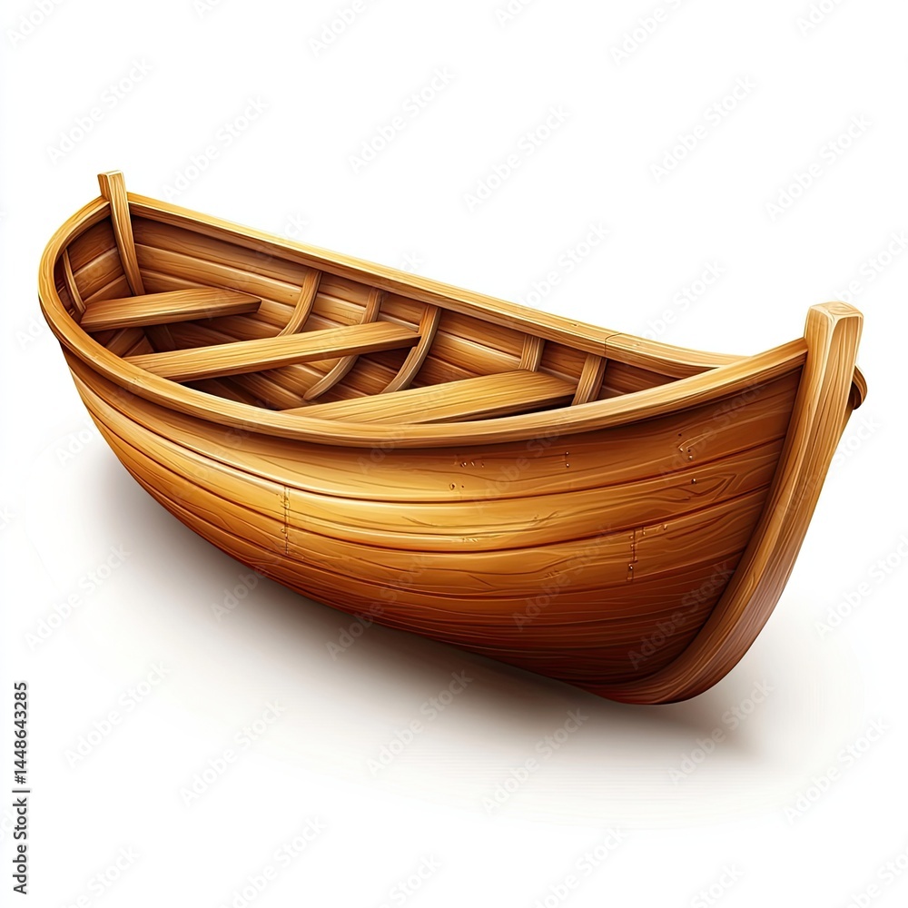 Fototapeta premium Rustic Wooden Rowboat with Isolated on White.