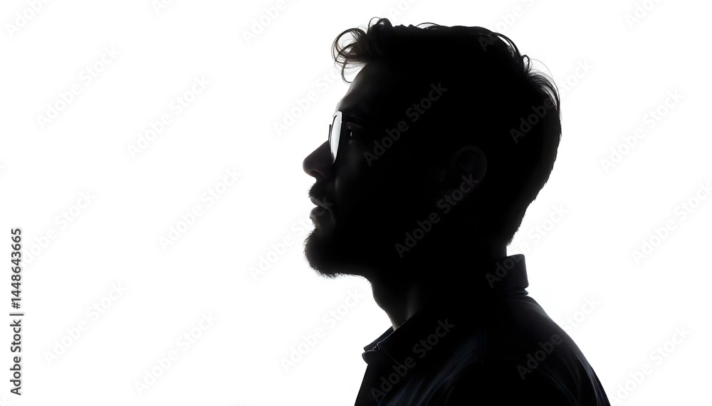 Silhouette of man in glasses looking away isolated on white Silhouette of man in glasses looking away isolated on white