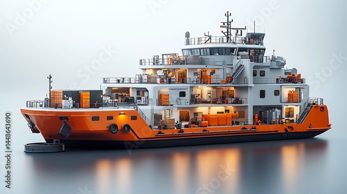 Detailed Cutaway View Of An Orange And White Supply Vessel High Resolution Photo