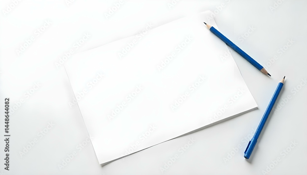 Blank paper with mechanical pencil isolated on white Blank paper with mechanical pencil isolated on white
