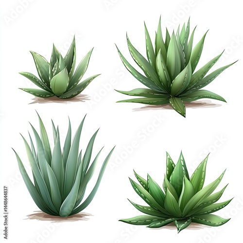 Lush Aloe Vera Plants  Desert Succulents with Isolated.