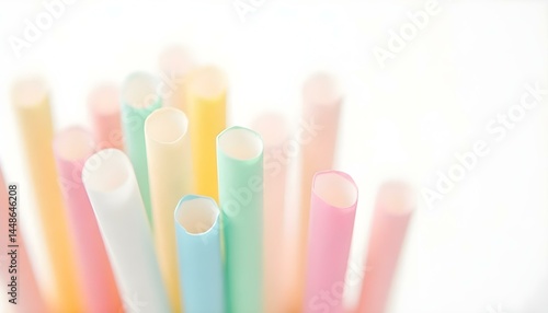 Colourful paper drinking straws on a white background