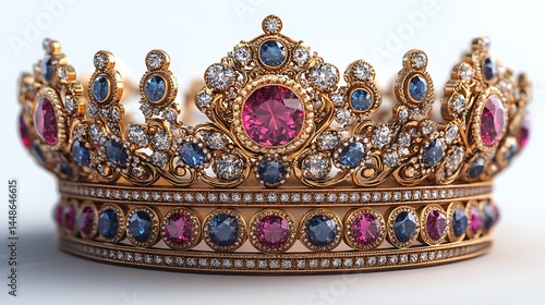 Detailed High Resolution Photo Of Ornate Golden Crown With Colorful Gems