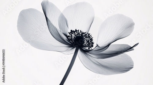 Black and White X-Ray Reflection of a Unique Anemone Flower
