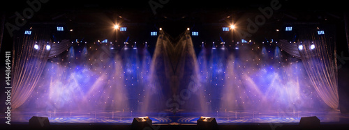 stage light with colored spotlights and smoke, concert and theatre scene 