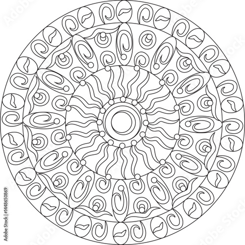 Geometric Floral Flower Botanical Detailed Mandala Adult Coloring Page Intricate Circular Pattern Zentangle