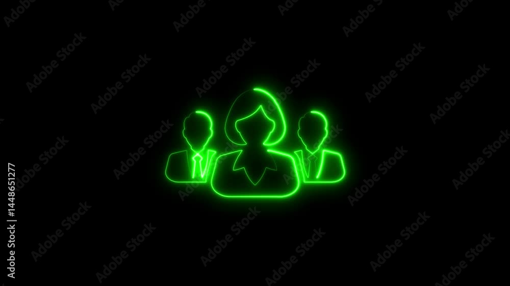 Glowing green outline of business team on a black background Glowing green outline of business team on a black background