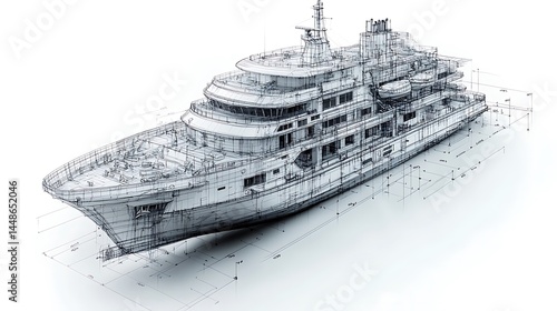 Detailed Sketch Of Luxury Yacht Design Blueprint High Resolution Photo